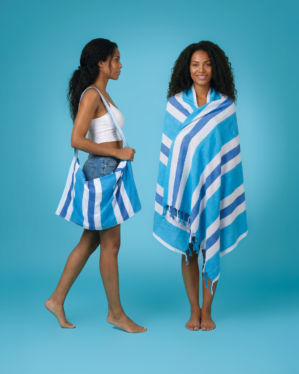 Coral Coast 2-in-1 hamamdoek en tas - Blauw