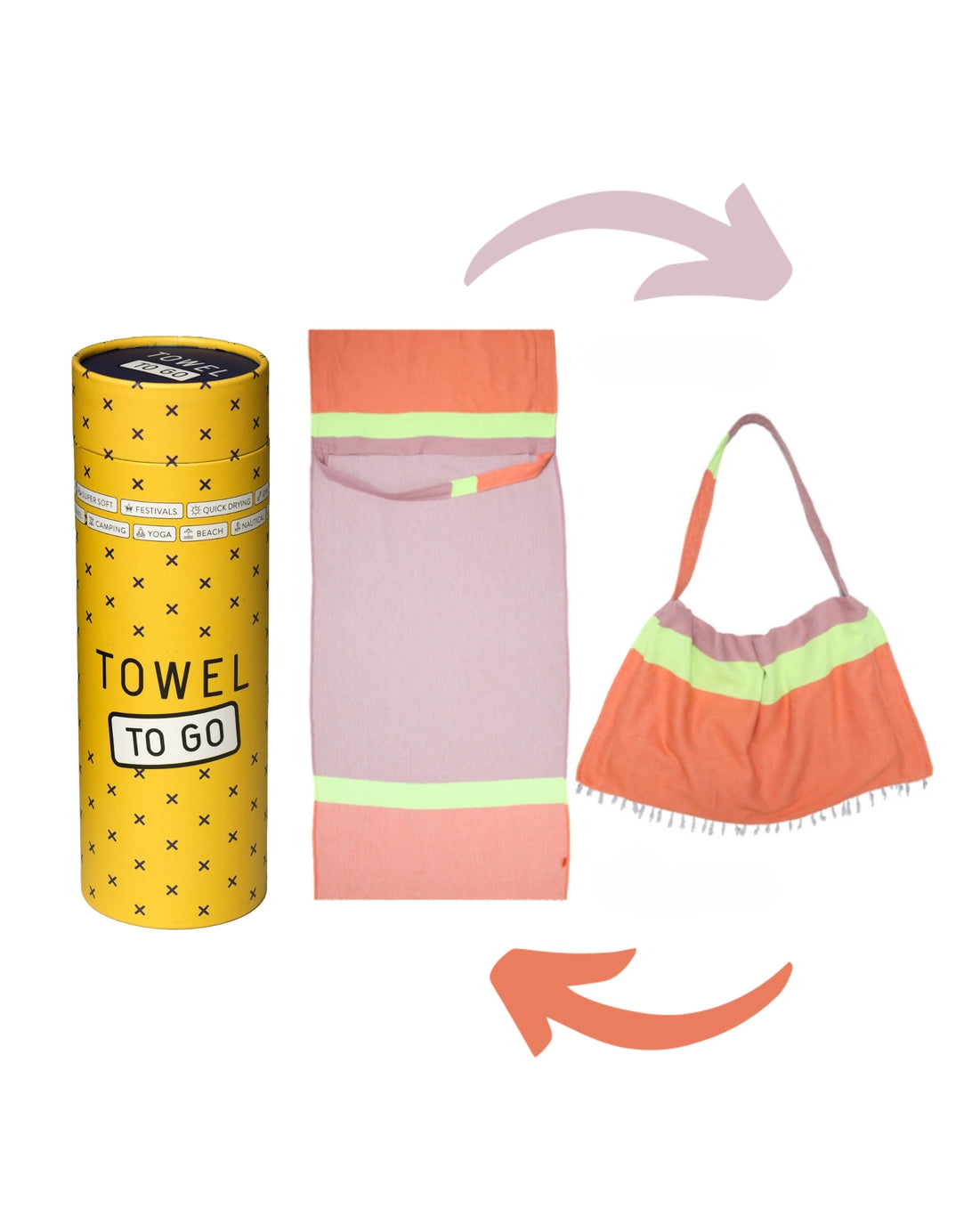 Neon tas & hamamdoek 2-in-1 oranje/roze