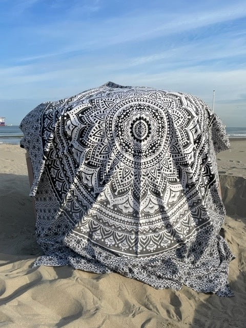 Familie strandlaken Mandala zwart/wit