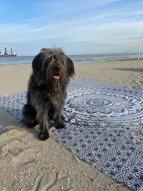 Familie strandlaken Mandala zwart/wit