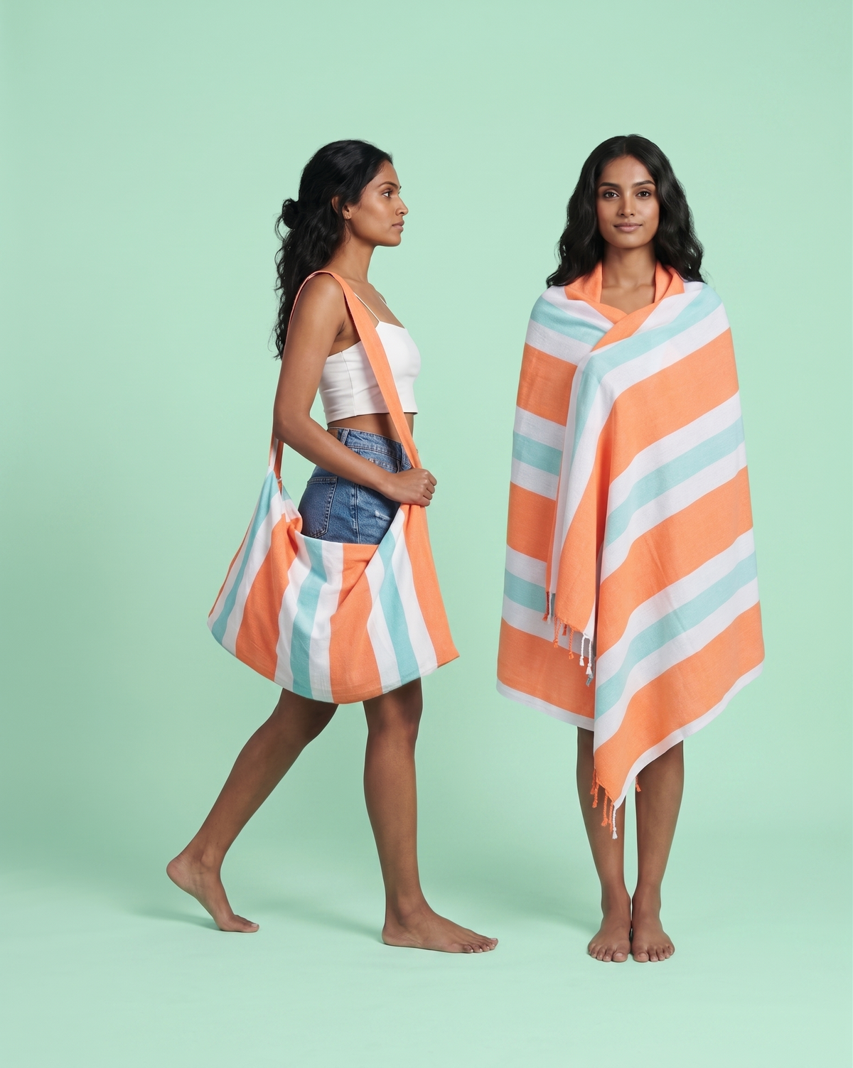 Coral Coast 2-in-1 hamamdoek en tas - Oranje/Mint