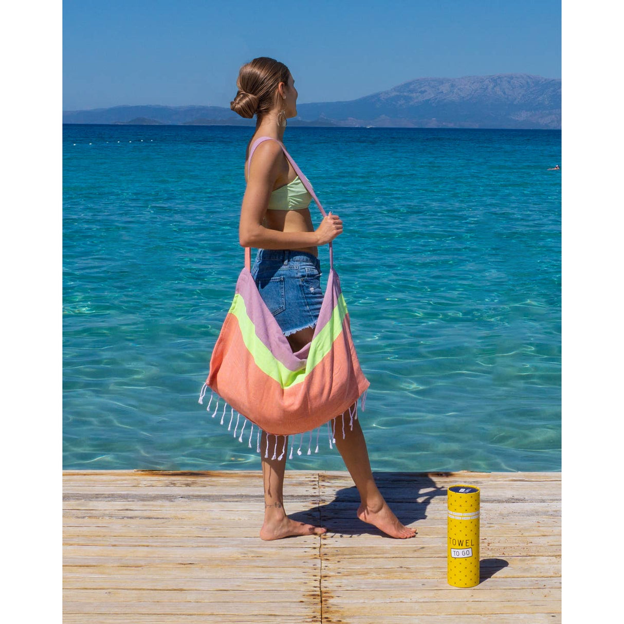 Neon tas & hamamdoek 2-in-1 oranje/roze