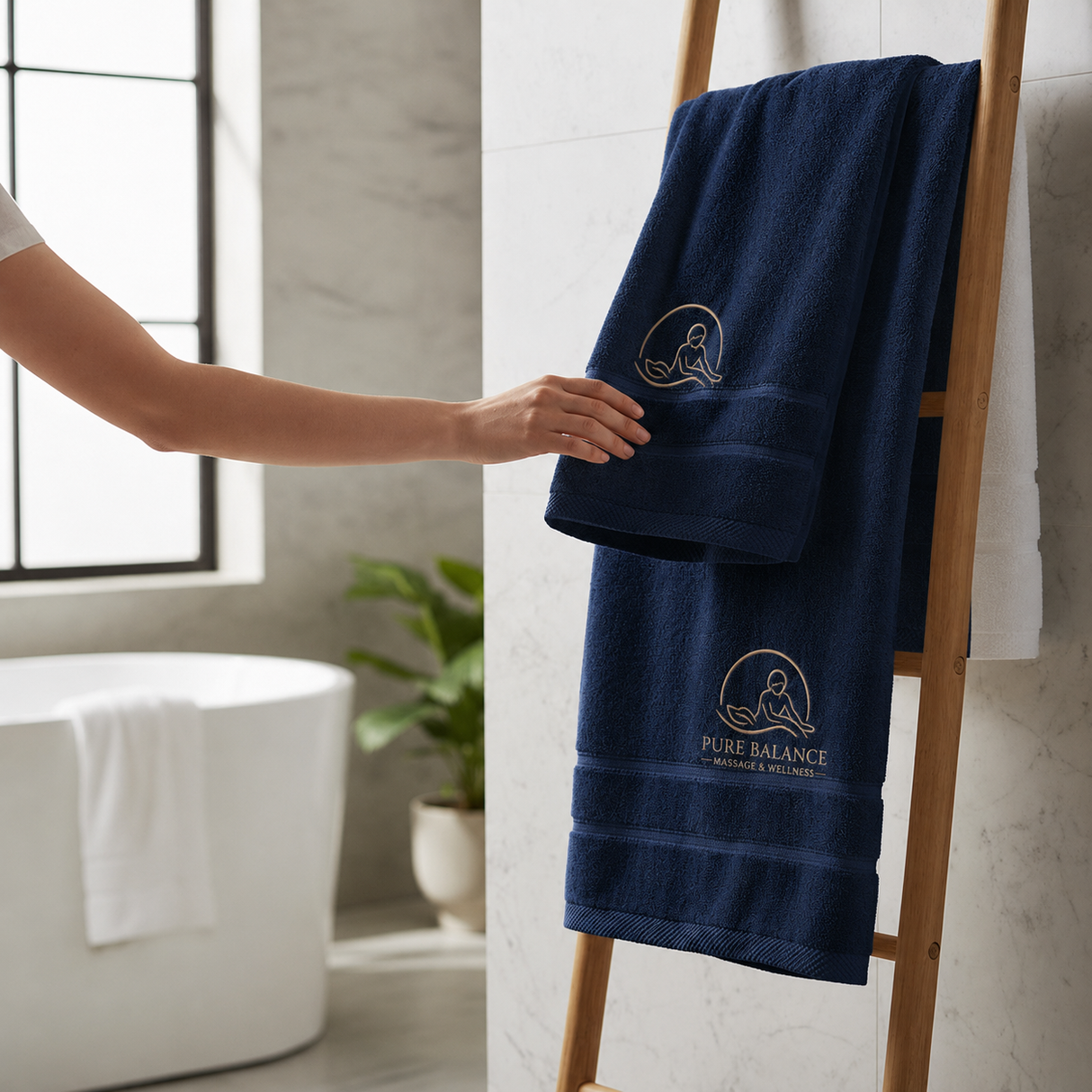 Hotel bath towels with embroidery