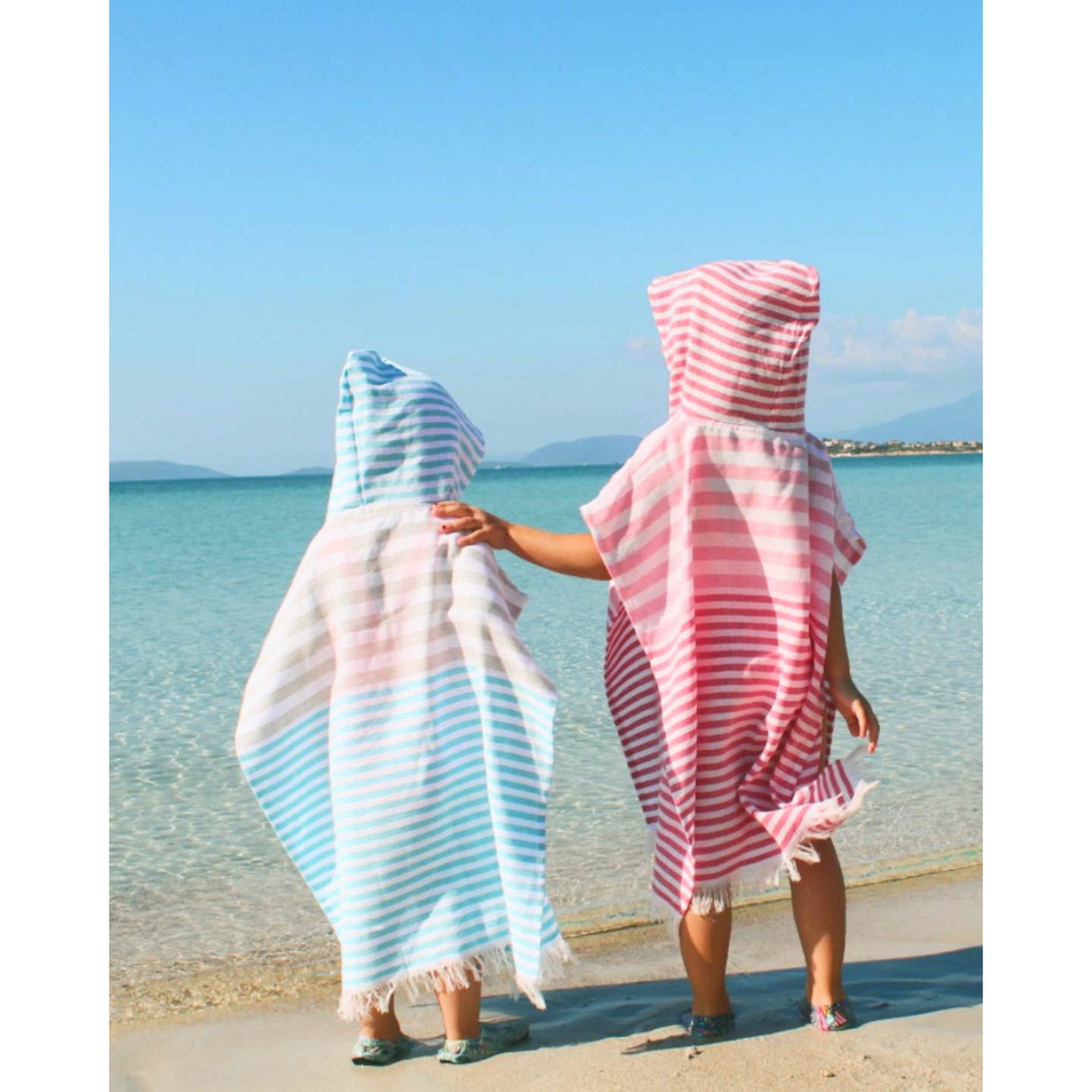 Kinder hamamponcho Playa blauw met geschenkdoos