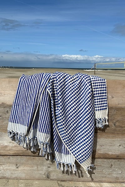 Set grote badstof handdoeken blauw