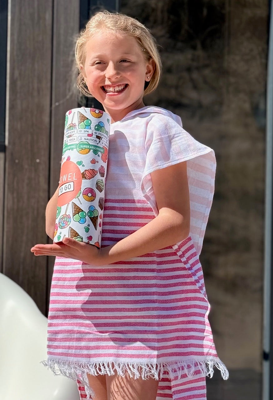 Kinder hamamponcho Playa roze met geschenkdoos