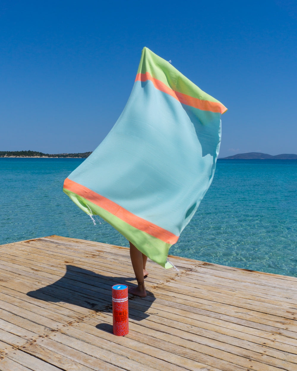 Neon tas & hamamdoek 2-in-1 blauw/groen