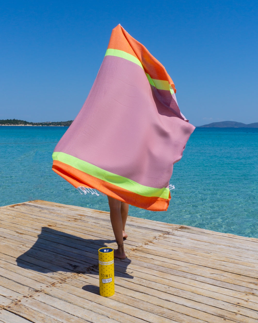 Neon hamamdoek in geschenkdoos - oranje/roze