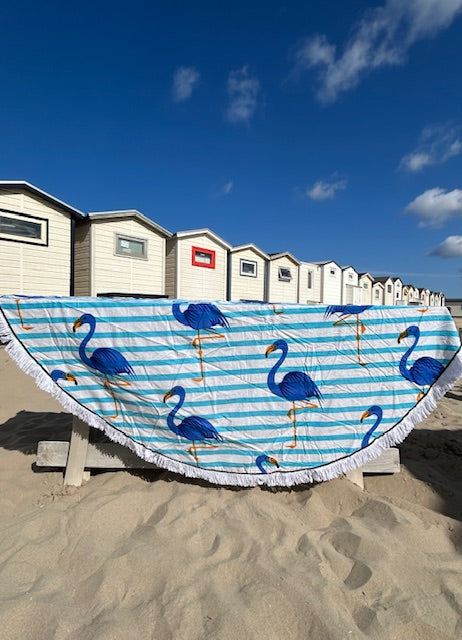 Rond strandlaken Flamingo Blauw