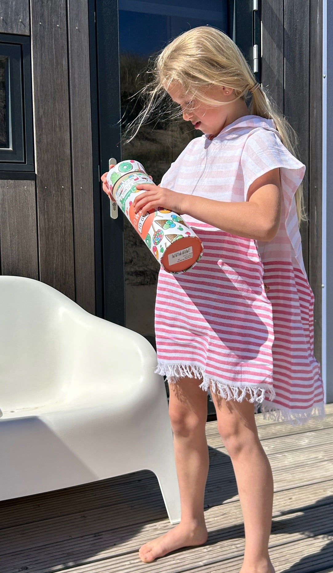 Kinder hamamponcho Playa roze met geschenkdoos