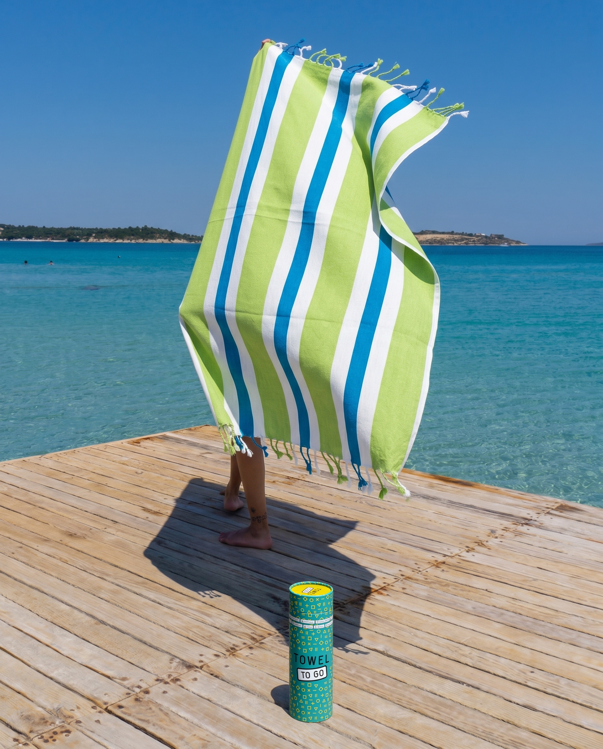 Coral Coast hamamdoek, met gerecyclede doos β groen/blauw