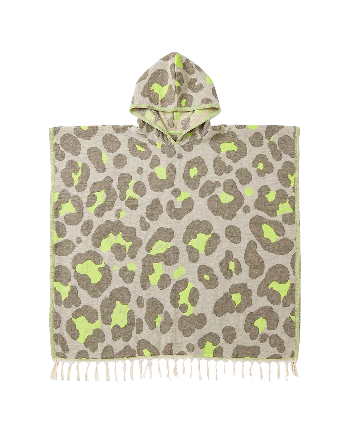 Neon Safari sneldrogende katoenen strandponcho met capuchon - groen