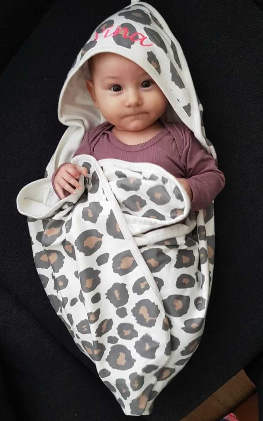 Baby badcape panter met naam