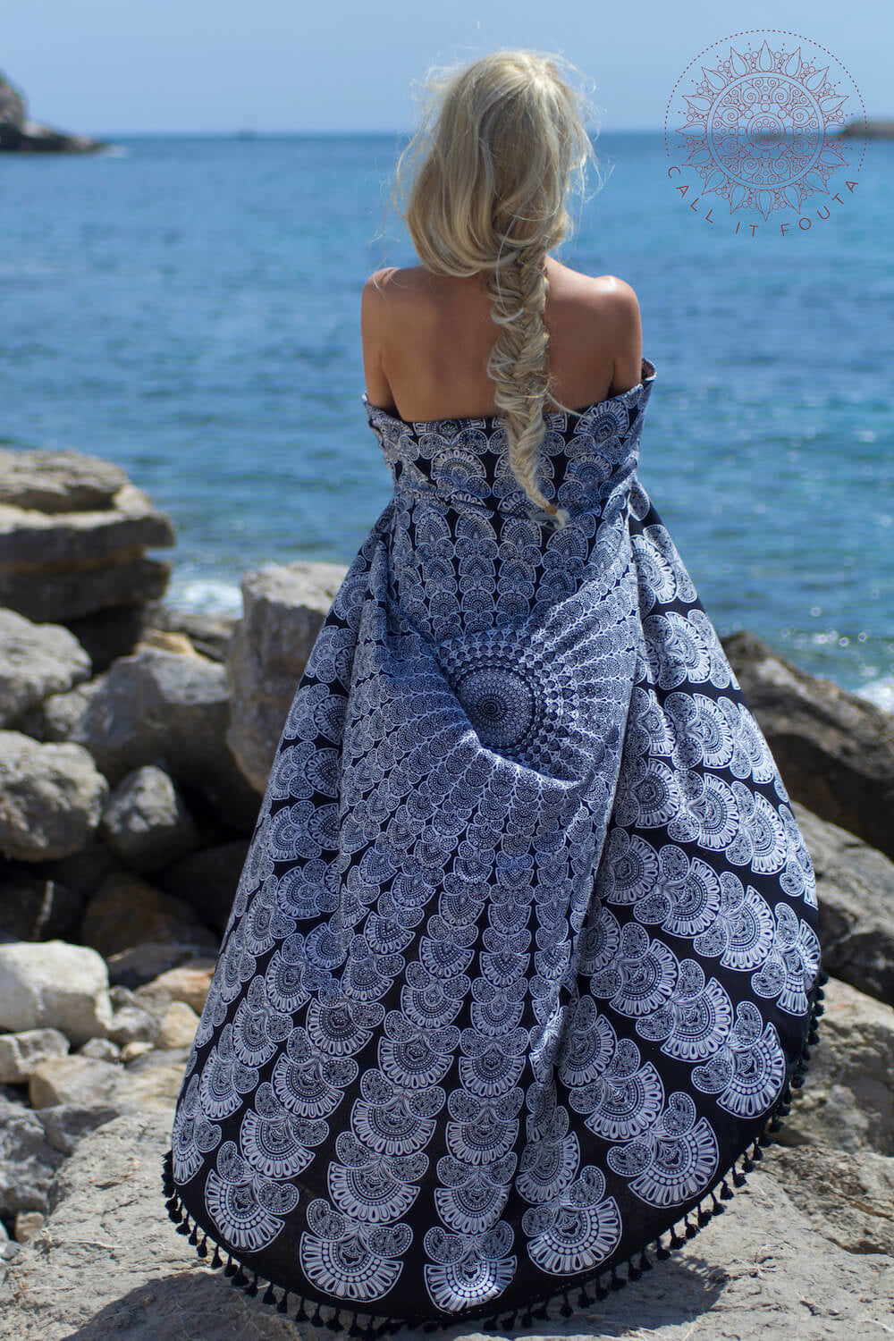 Rond strandlaken zwart/wit