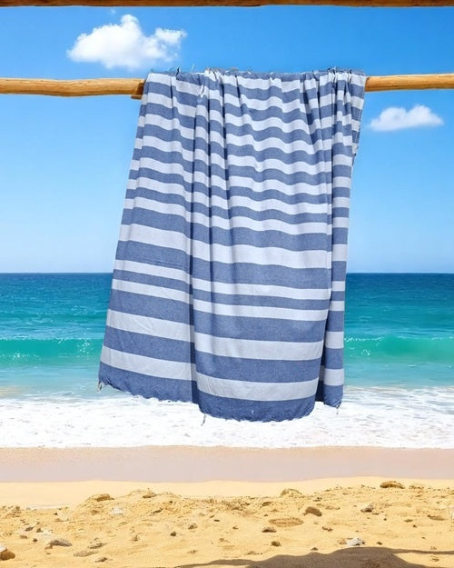 2-persoons gestreepte hamamdoek blauw