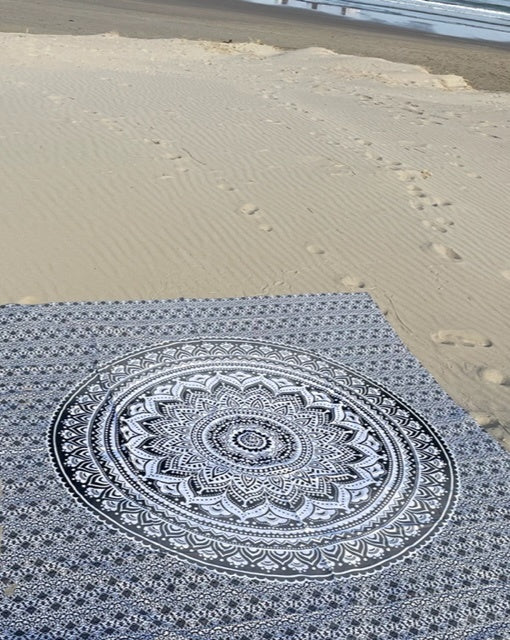 Familie strandlaken Mandala zwart/wit