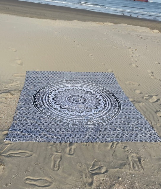 Familie strandlaken Mandala zwart/wit