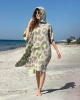 Neon Safari sneldrogende katoenen strandponcho met capuchon - groen