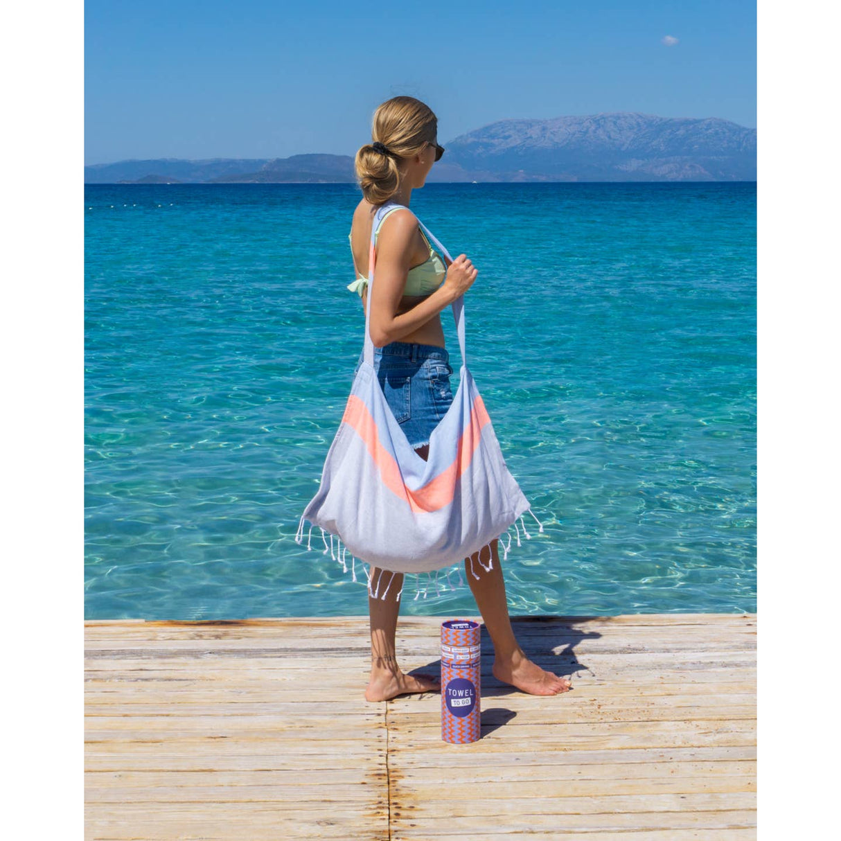 Neon tas & hamamdoek 2-in-1 blauw/grijs