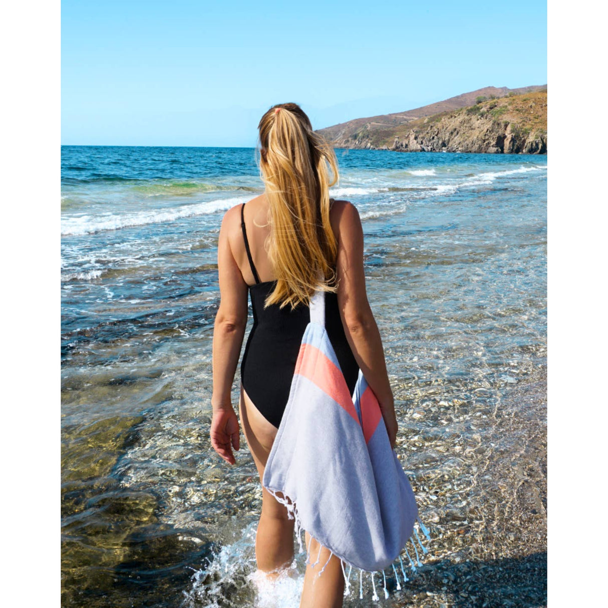 Neon tas & hamamdoek 2-in-1 blauw/grijs