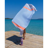 Neon tas & hamamdoek 2-in-1 blauw/grijs