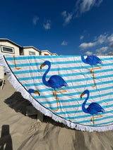 Rond strandlaken Flamingo Blauw