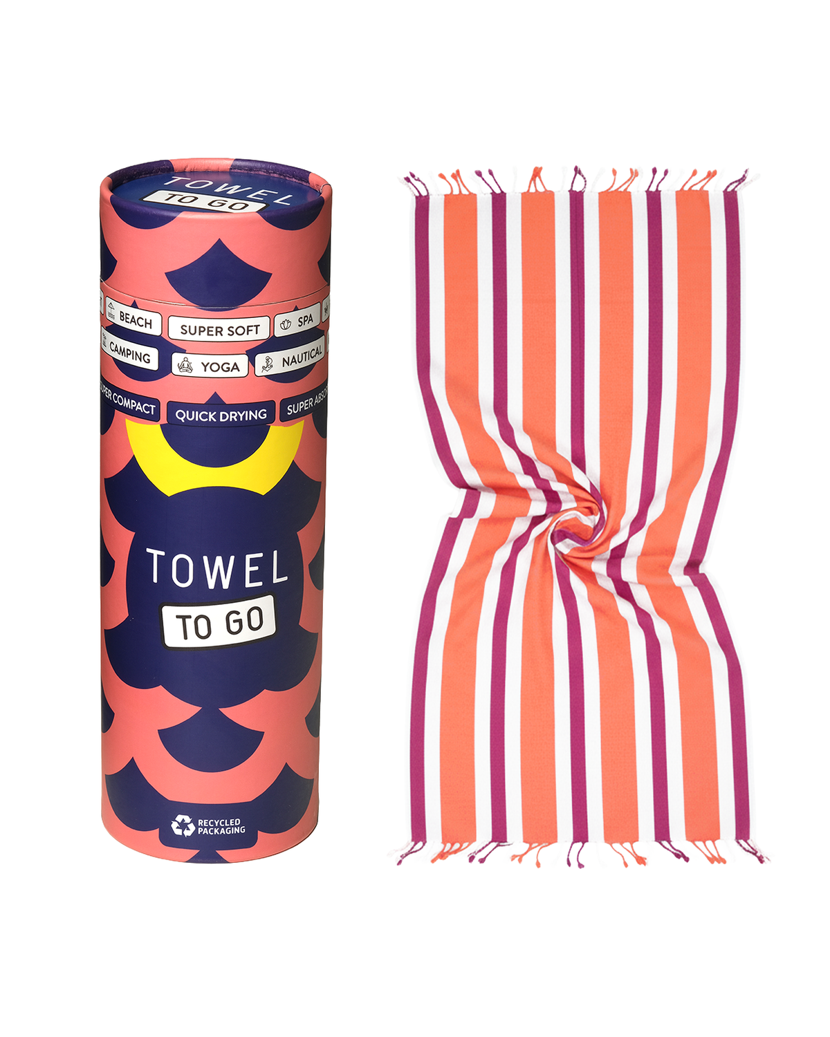 Coral Coast hamamdoek, met gerecyclede doos – fuchsia/oranje