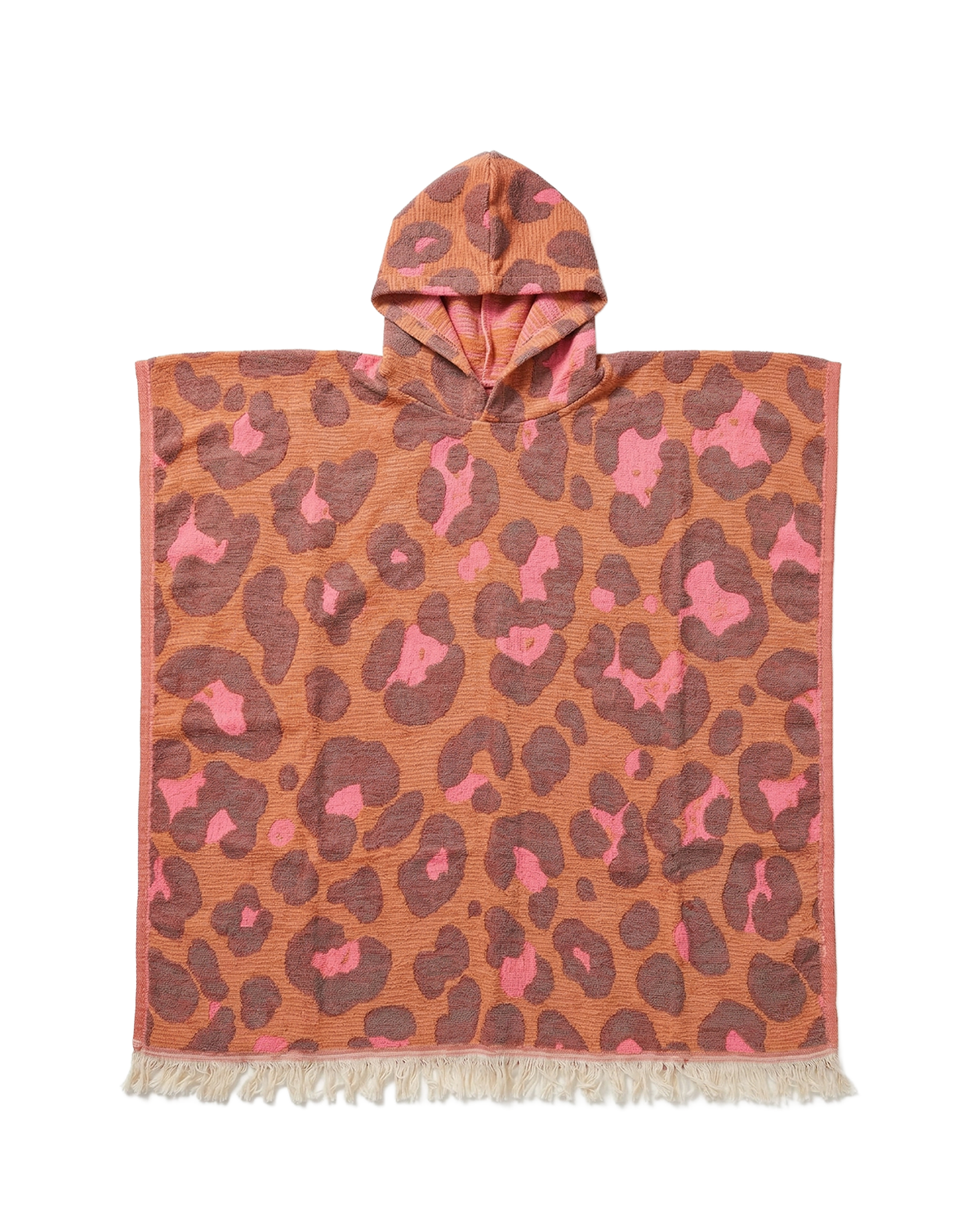 Neon Safari sneldrogende katoenen strandponcho met capuchon - roze
