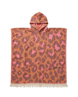 Neon Safari sneldrogende katoenen strandponcho met capuchon - roze