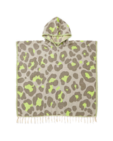 Neon Safari sneldrogende katoenen strandponcho met capuchon - groen