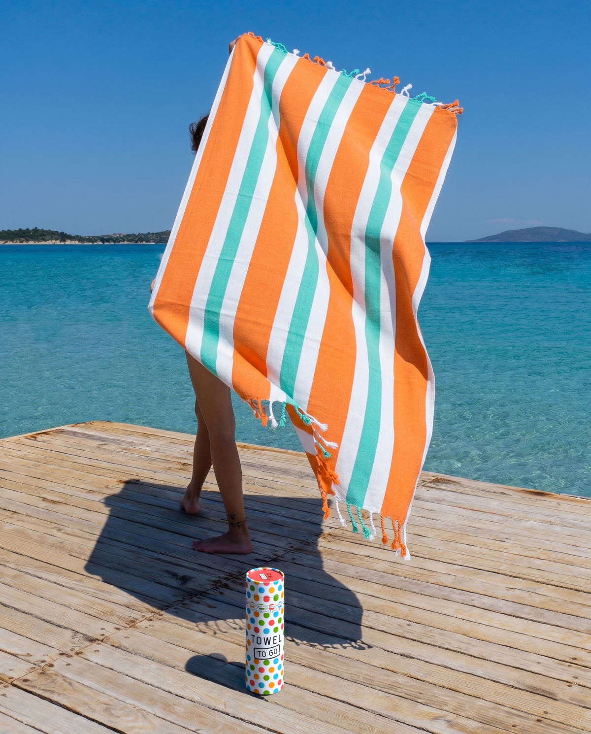 Coral Coast hamamdoek met gerecyclede doos – oranje/mint