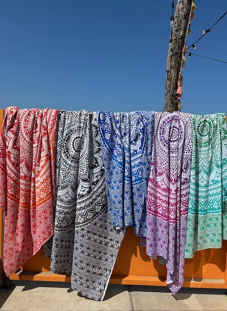 Familie strandlaken Mandala zwart/wit